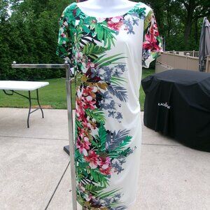 NWOT RM RICHARDS WOMAN WHITE TROPICAL FLORALPRINT DRESS 16W